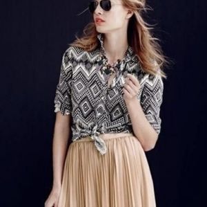 NWT J.crew Linen "boy" Button Up Shirt Aztec Diamonds Ikat | Black & white sz 2